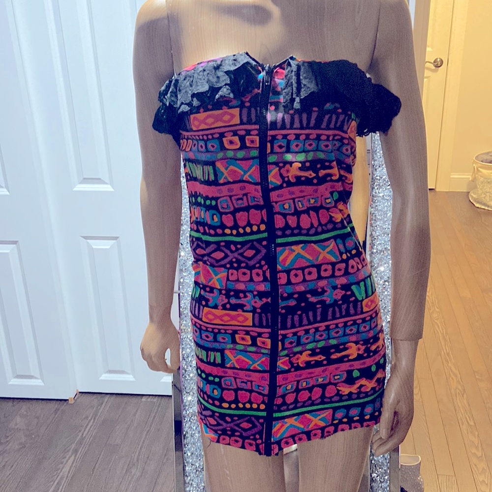 Pavon NYC tribal lace tube dress exclusively from PATRICIA FIELD 💜🩷🖤